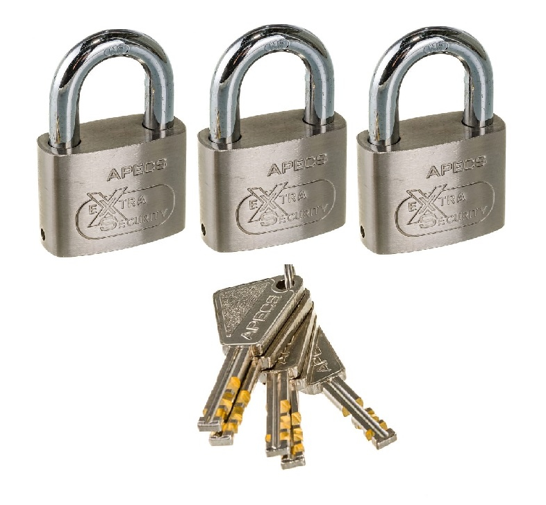Навесные замки Apecs Premier PDS-XS-50 (3 замка, 5 ключей)
